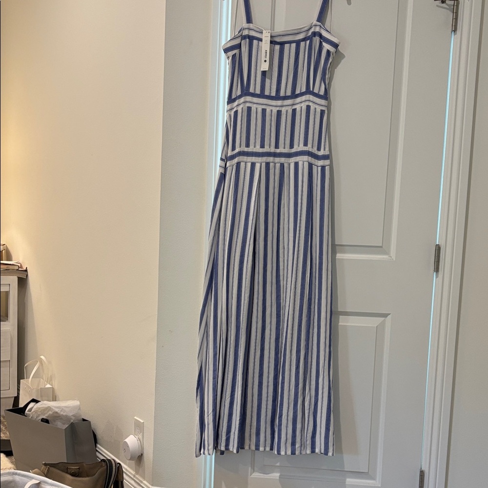 Aqua Blue and White Striped Maxi Dress